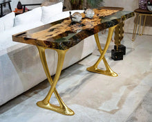Load image into Gallery viewer, Resin Live Edge Console Table Made of Linden Wood - Foyer Table- Entryway Table
