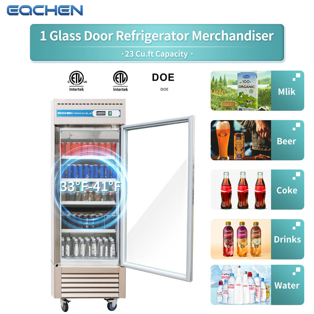 1 Door Commercial Display Refrigerator, EQCHEN 27 Inch Commercial Drinks Fridge