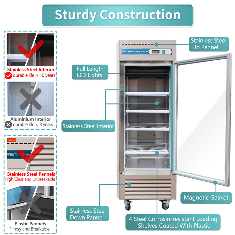 1 Door Commercial Display Refrigerator, EQCHEN 27 Inch Commercial Drinks Fridge