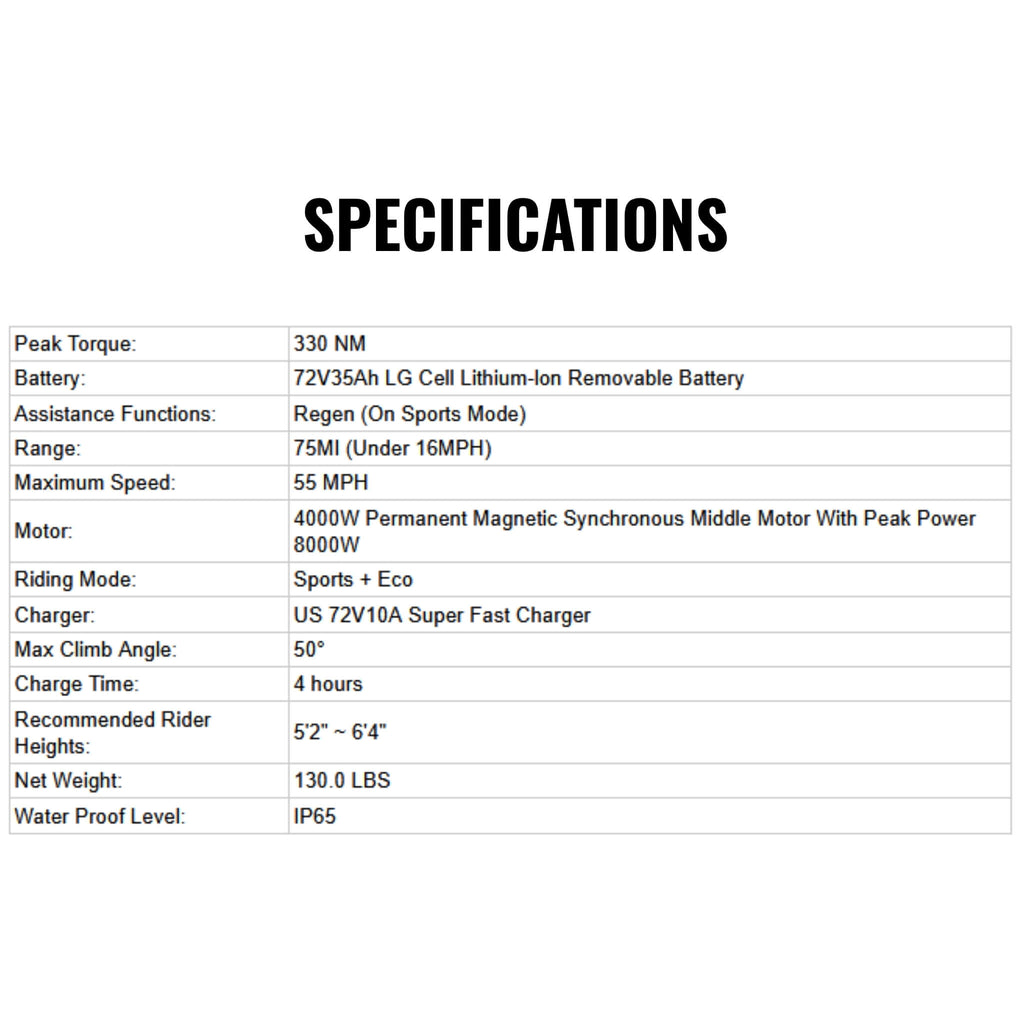 Eunorau R1 8000W Off-Road Electric Dirt Bike – 72V 35Ah