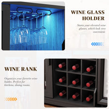Load image into Gallery viewer, Wine Bar Cabinet with LED Lights &amp; Fridge(Lncluded), Mini Fridge Cabinet with Wine Storage, Human Body Sensor, Sideboard Buffet for Kitchen Dining Room, Black