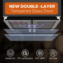 Load image into Gallery viewer, 24 Inch Wine and Beverage Refrigerator, Hold 60 Cans and 21 Bottles Dual Zone Wine Fridge with Glass French Door, Built-In or Freestanding