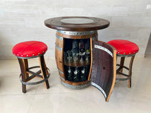 Load image into Gallery viewer, Whiskey &amp; Wine Barrel Pub Set — Limited Colorways, Glass Top, Cabinet Storage