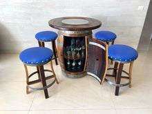 Load image into Gallery viewer, Whiskey &amp; Wine Barrel Pub Set — Limited Colorways, Glass Top, Cabinet Storage