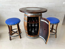 Load image into Gallery viewer, Whiskey &amp; Wine Barrel Pub Set — Limited Colorways, Glass Top, Cabinet Storage