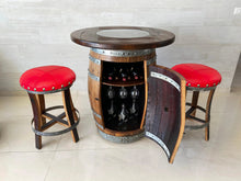 Load image into Gallery viewer, Whiskey &amp; Wine Barrel Pub Set — Limited Colorways, Glass Top, Cabinet Storage