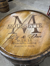 Load image into Gallery viewer, Motorized Pop Up Bourbon Barrel Cabinet.  Remote control &amp; LED lighting.  Works with Alexa and Google Home. Custom engraving available.