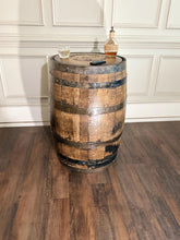 Load image into Gallery viewer, Motorized Pop Up Bourbon Barrel Cabinet.  Remote control &amp; LED lighting.  Works with Alexa and Google Home. Custom engraving available.