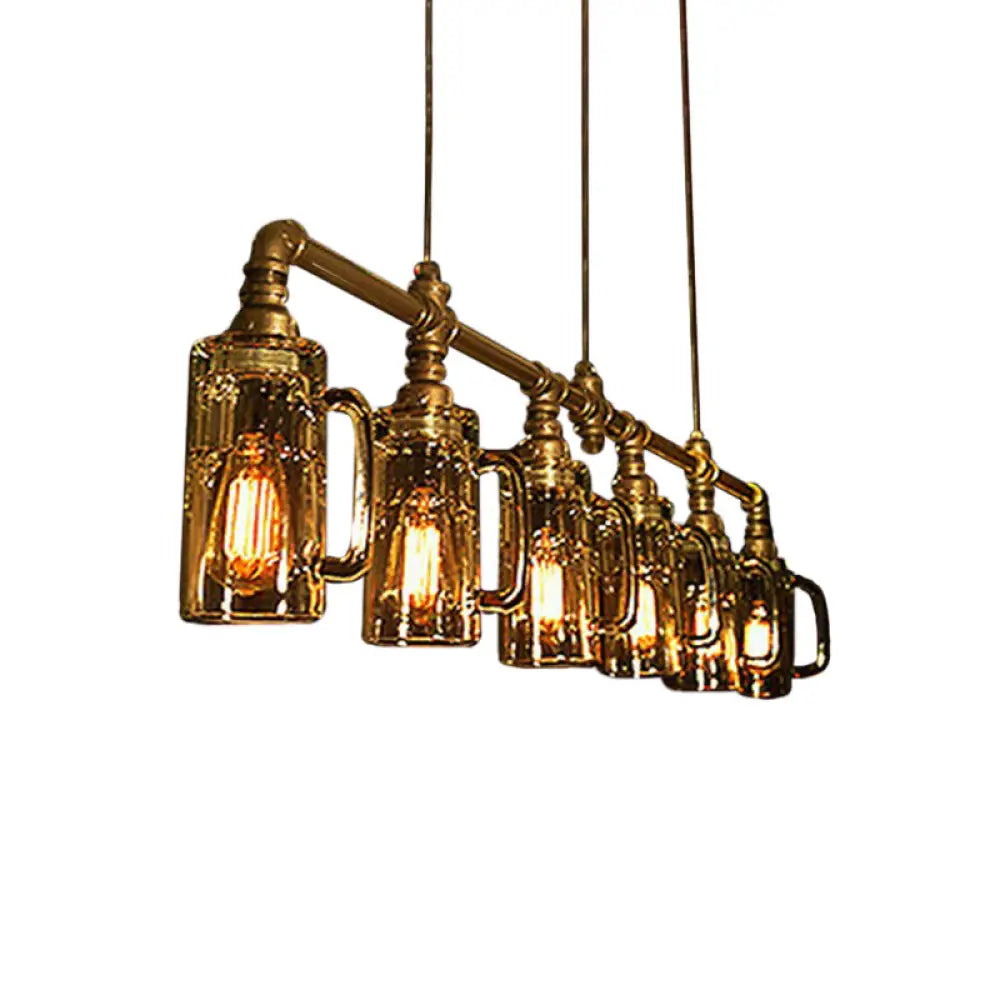 6-Light Industrial Gold Glass Ceiling Chandelier – 49” Modern Linear Fixture