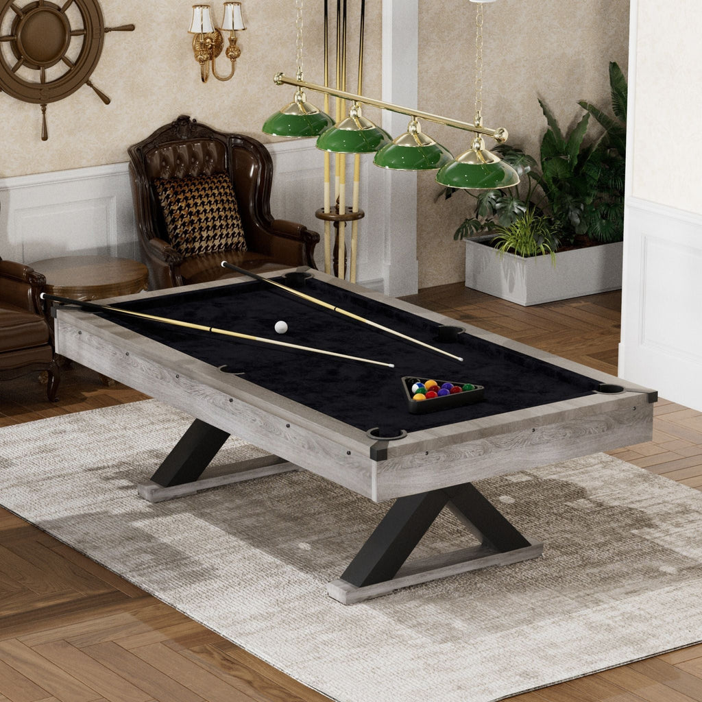 84-Inch Rustic Gray Pool Table with X-Legs & Accessories