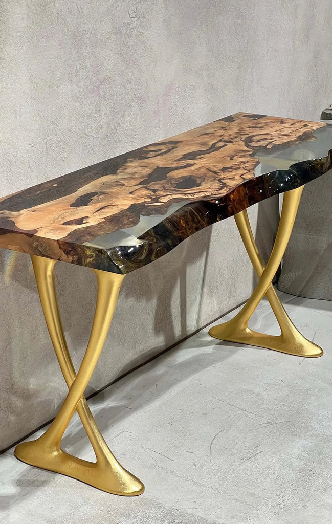 Resin Live Edge Console Table Made of Linden Wood - Foyer Table- Entryway Table