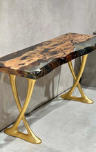 Load image into Gallery viewer, Resin Live Edge Console Table Made of Linden Wood - Foyer Table- Entryway Table