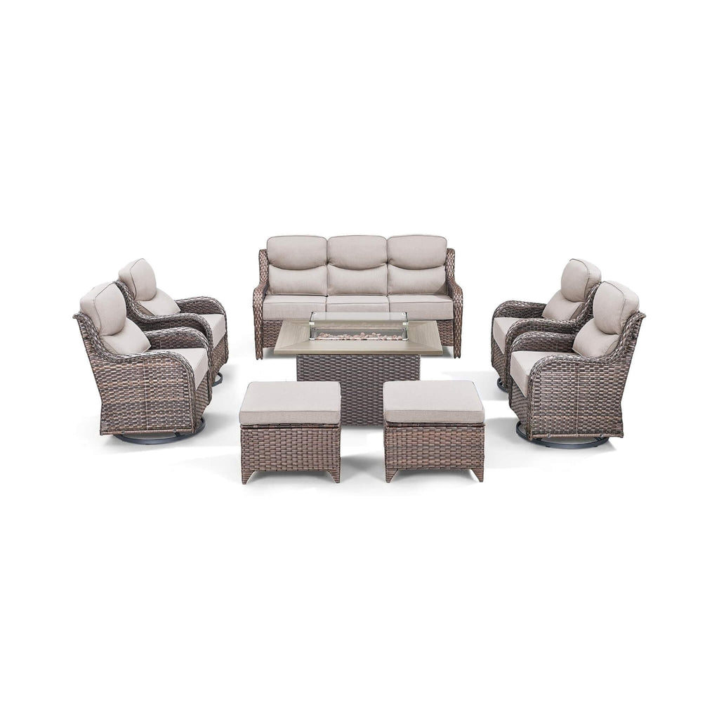 Luxury 8-Piece Outdoor Wicker Patio Furniture Set with Fire Pit Table