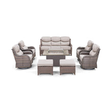 Load image into Gallery viewer, Luxury 8-Piece Outdoor Wicker Patio Furniture Set with Fire Pit Table