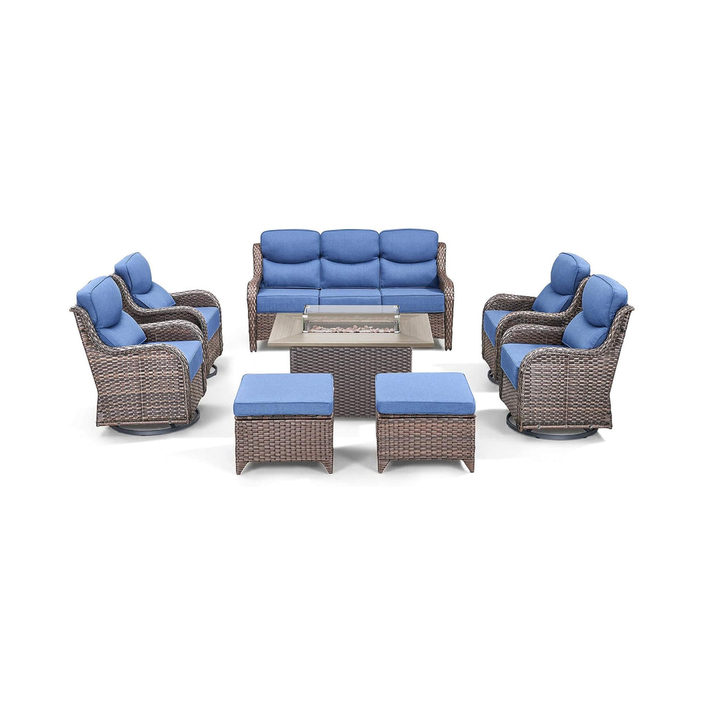 Luxury 8-Piece Outdoor Wicker Patio Furniture Set with Fire Pit Table