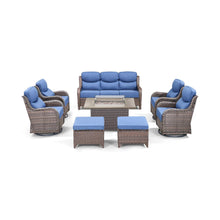 Load image into Gallery viewer, Luxury 8-Piece Outdoor Wicker Patio Furniture Set with Fire Pit Table