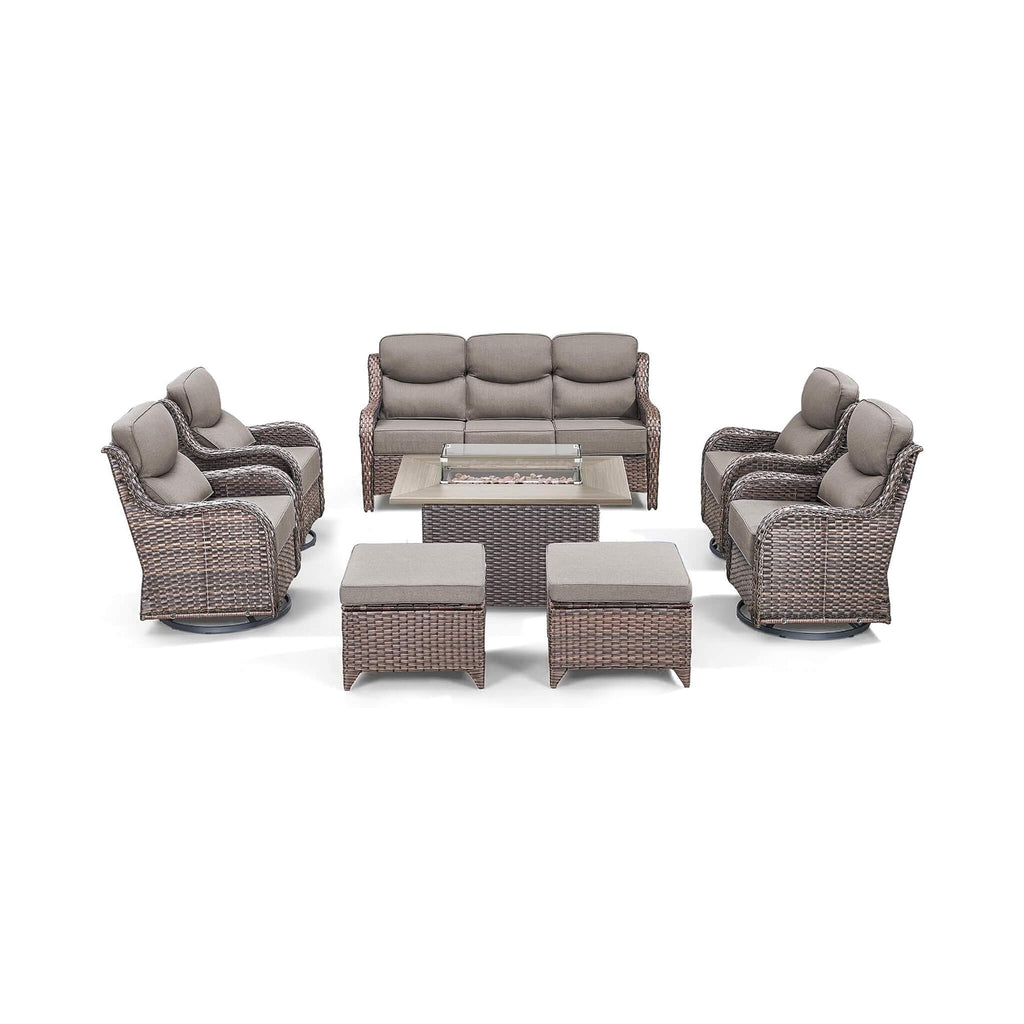 Luxury 8-Piece Outdoor Wicker Patio Furniture Set with Fire Pit Table