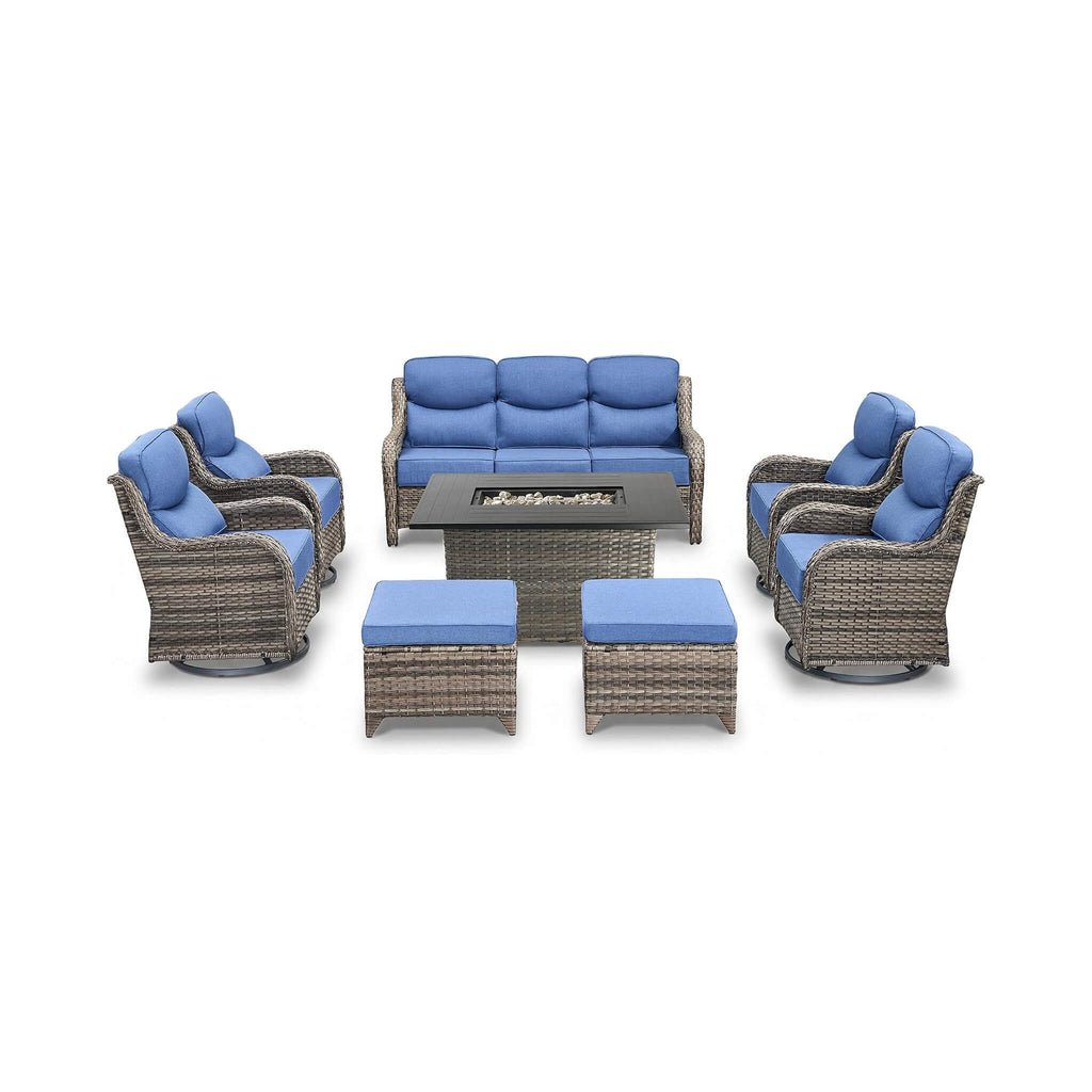 Luxury 8-Piece Outdoor Wicker Patio Furniture Set with Fire Pit Table