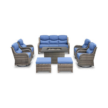 Load image into Gallery viewer, Luxury 8-Piece Outdoor Wicker Patio Furniture Set with Fire Pit Table