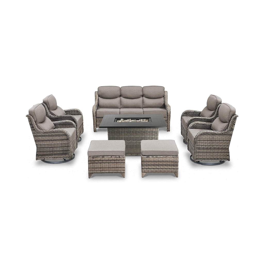 Luxury 8-Piece Outdoor Wicker Patio Furniture Set with Fire Pit Table