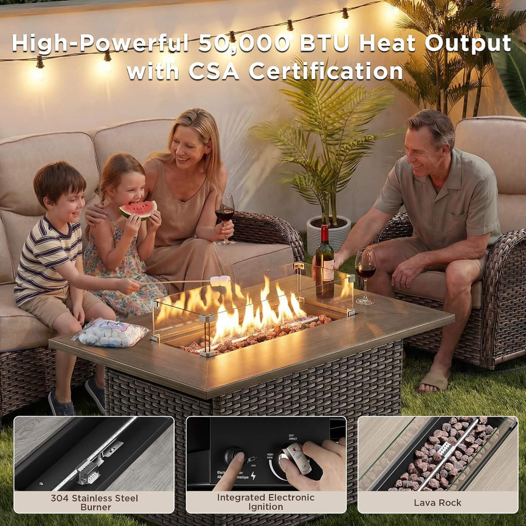 Luxury 8-Piece Outdoor Wicker Patio Furniture Set with Fire Pit Table
