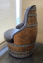 Load image into Gallery viewer, Luxury Whiskey &amp; Wine Barrel Captain Chair — Memory Foam, Brown Upholstery (October Pre-Order)