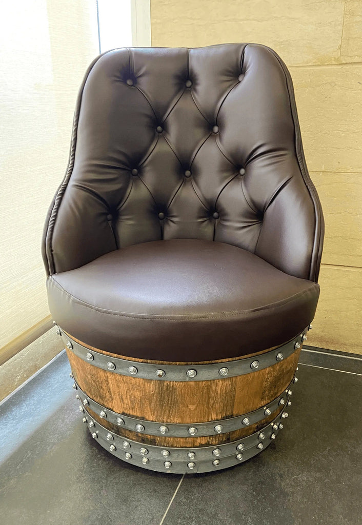 Luxury Whiskey & Wine Barrel Captain Chair Corner Set — Two Chairs & Corner Table (October Pre-Order)