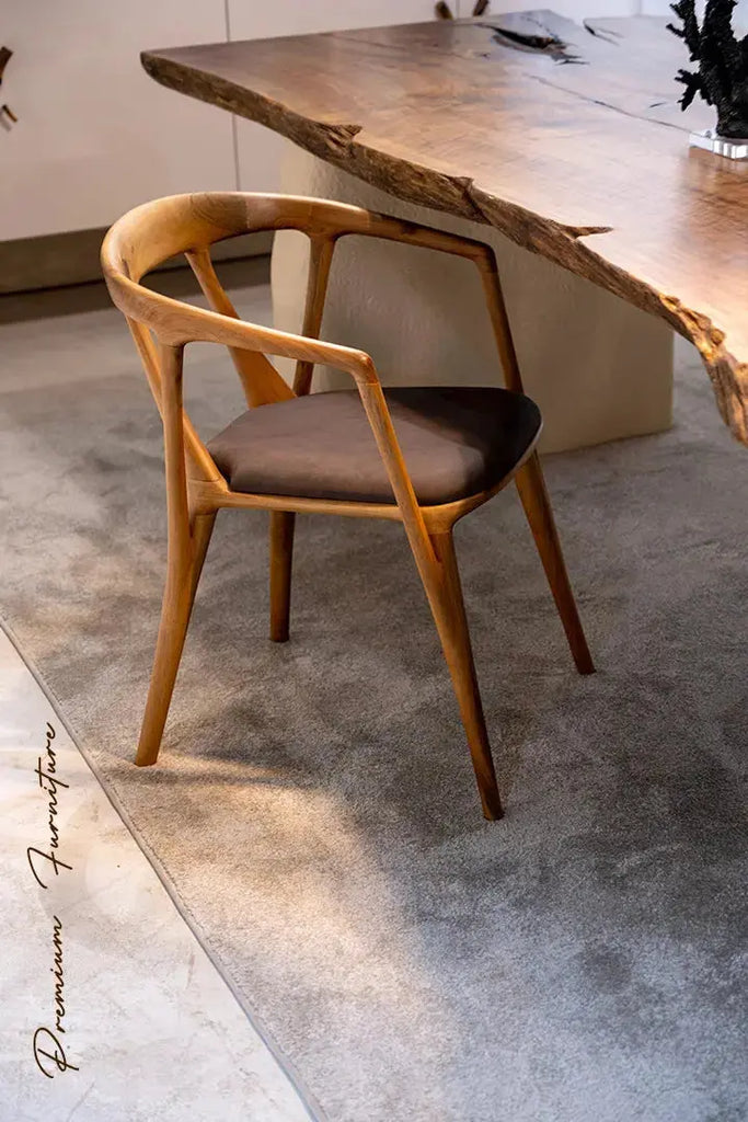 Wabi Sabi Style Luxury Solid Wood Walnut Table with Stone Inspired Legs