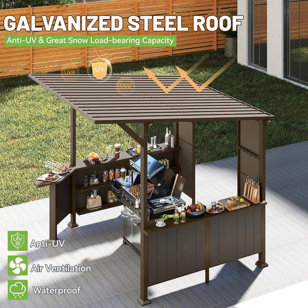 Modern Slanted Hardtop Alloy Steel Grill Gazebo