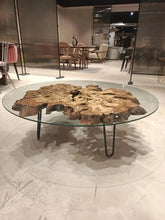 Load image into Gallery viewer, Olive Wood Rustic Coffee Table Featured Glass On Top