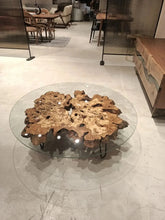 Load image into Gallery viewer, Olive Wood Rustic Coffee Table Featured Glass On Top