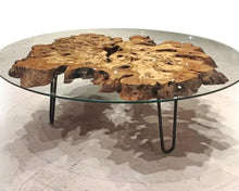 Load image into Gallery viewer, Olive Wood Rustic Coffee Table Featured Glass On Top