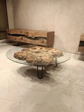 Load image into Gallery viewer, Olive Wood Rustic Coffee Table Featured Glass On Top