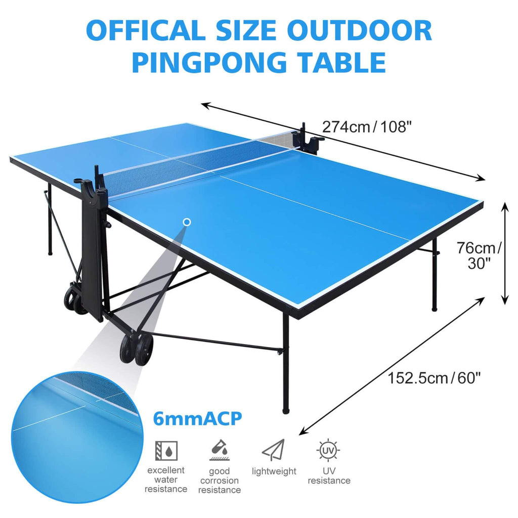 108” Full-Size Outdoor Table Tennis Table Set