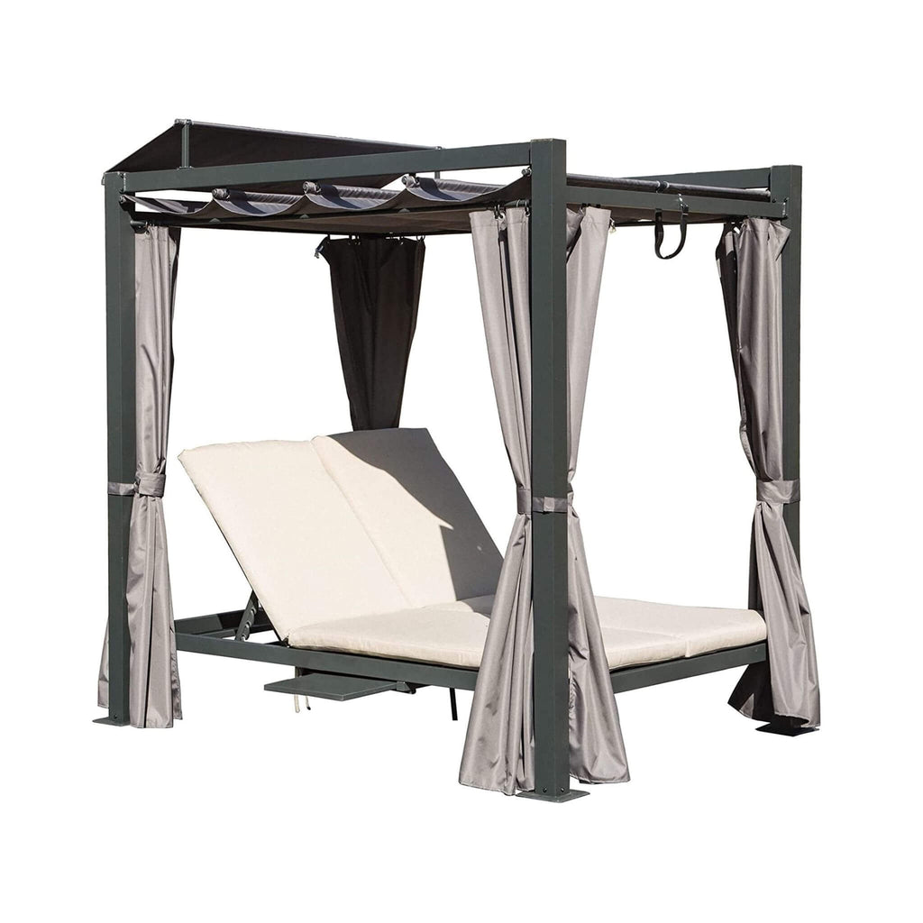 Aluminum Outdoor Double Chaise Daybed with Retractable Canopy