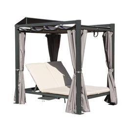 Aluminum Outdoor Double Chaise Daybed with Retractable Canopy