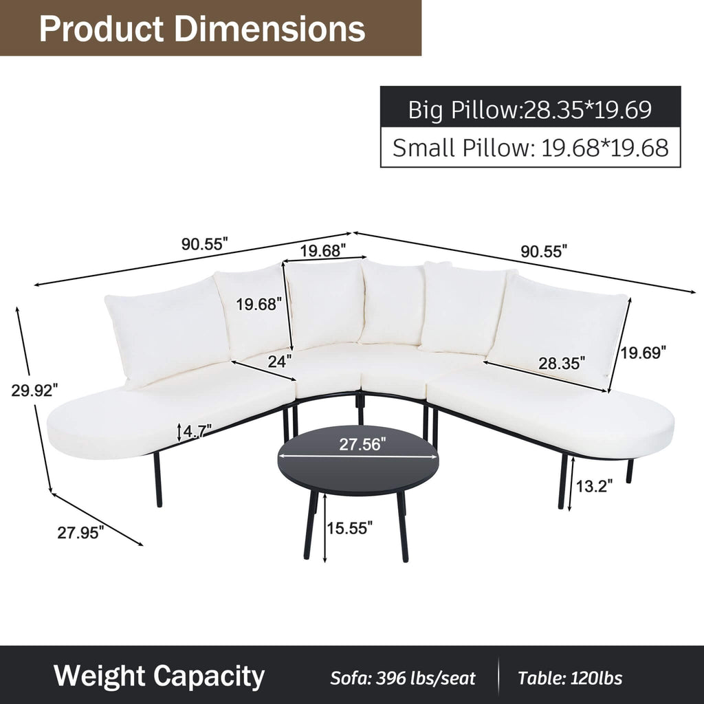 Half-Moon 6-Person Curved Outdoor Sofa Set with Coffee Table
