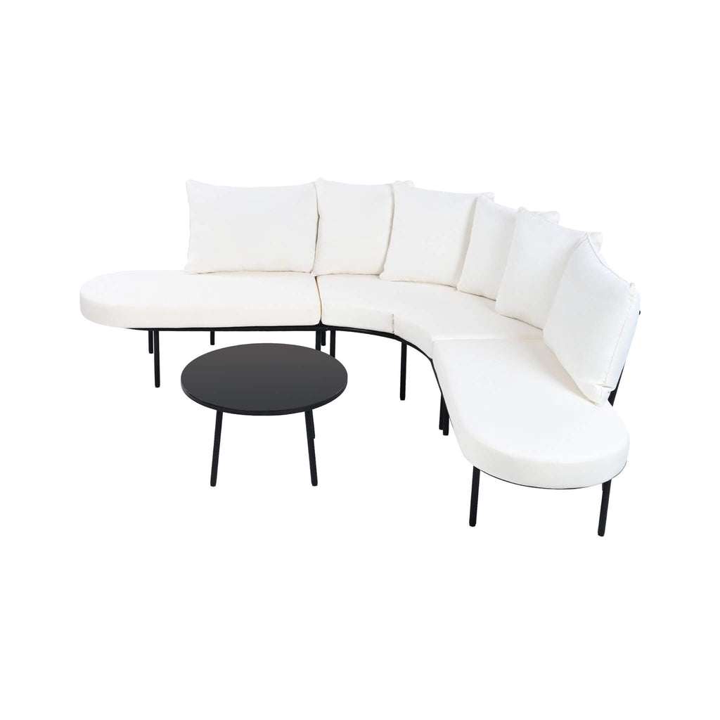 Half-Moon 6-Person Curved Outdoor Sofa Set with Coffee Table