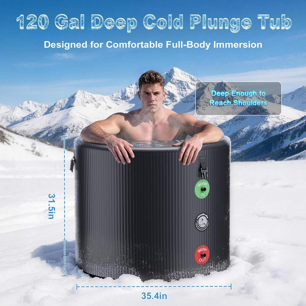 120-Gallon XL Cold Plunge Tub with 1/3 HP Chiller & Filter