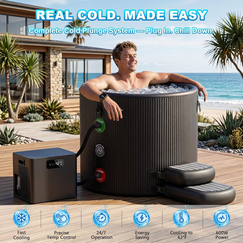 120-Gallon XL Cold Plunge Tub with 1/3 HP Chiller & Filter