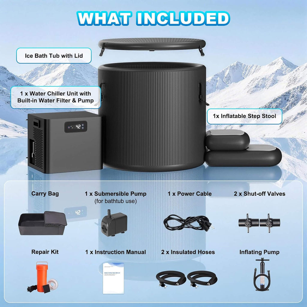 120-Gallon XL Cold Plunge Tub with 1/3 HP Chiller & Filter