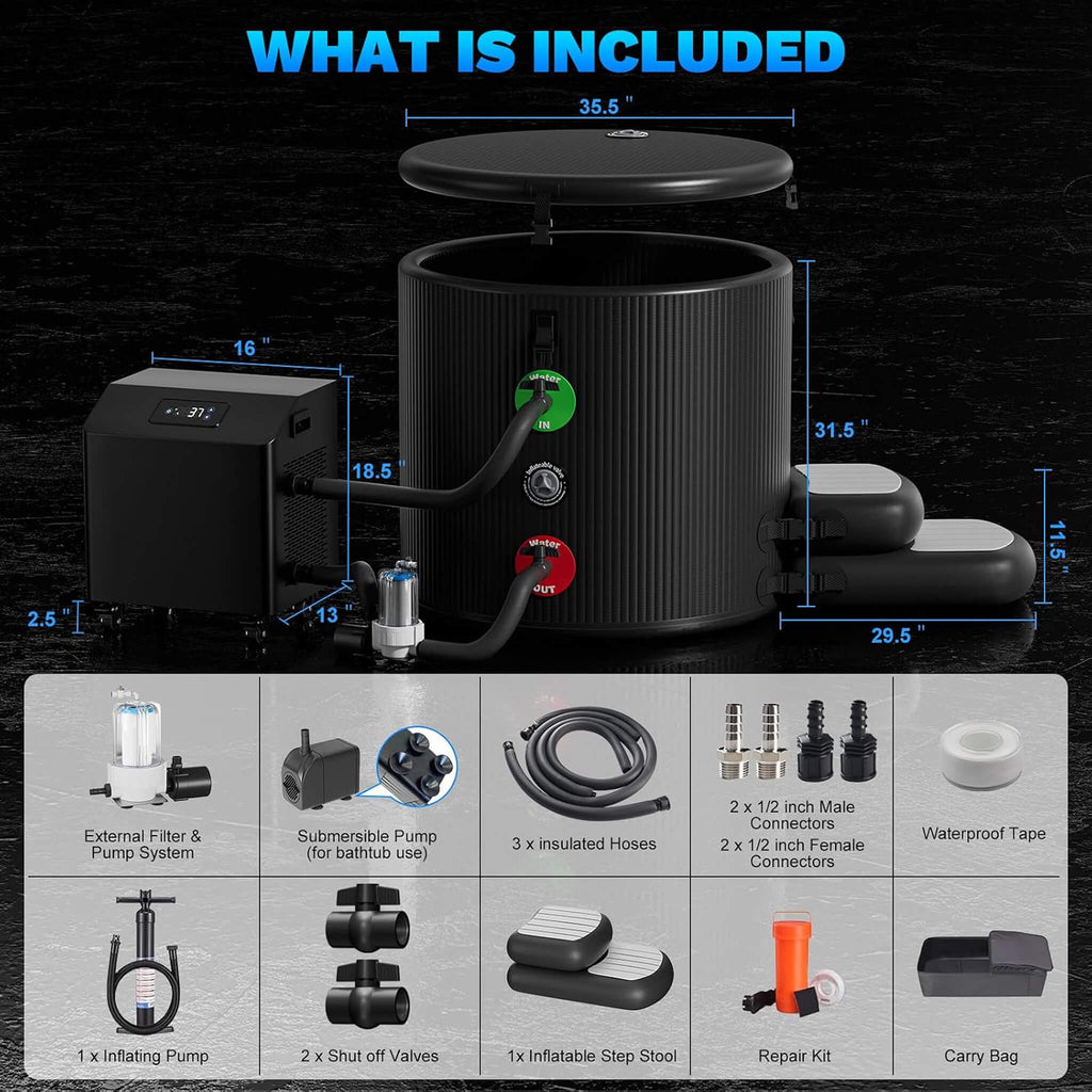 120-Gallon XL Cold Plunge Tub Kit with 1HP Chiller