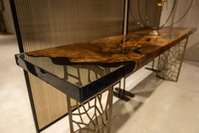 Load image into Gallery viewer, Walnut wood and resin sofa &amp; entry table | Voronoi collection