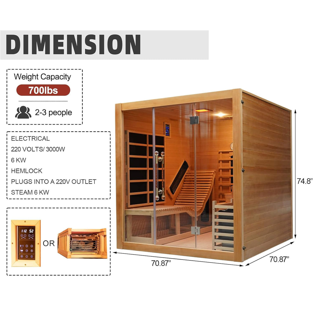 Rövia Oasis 3-Person Hybrid Indoor Sauna Room