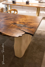 Load image into Gallery viewer, Wabi Sabi Style Luxury Solid Wood Walnut Table with Stone Inspired Legs