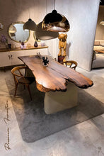 Load image into Gallery viewer, Wabi Sabi Style Luxury Solid Wood Walnut Table with Stone Inspired Legs