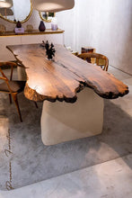 Load image into Gallery viewer, Wabi Sabi Style Luxury Solid Wood Walnut Table with Stone Inspired Legs