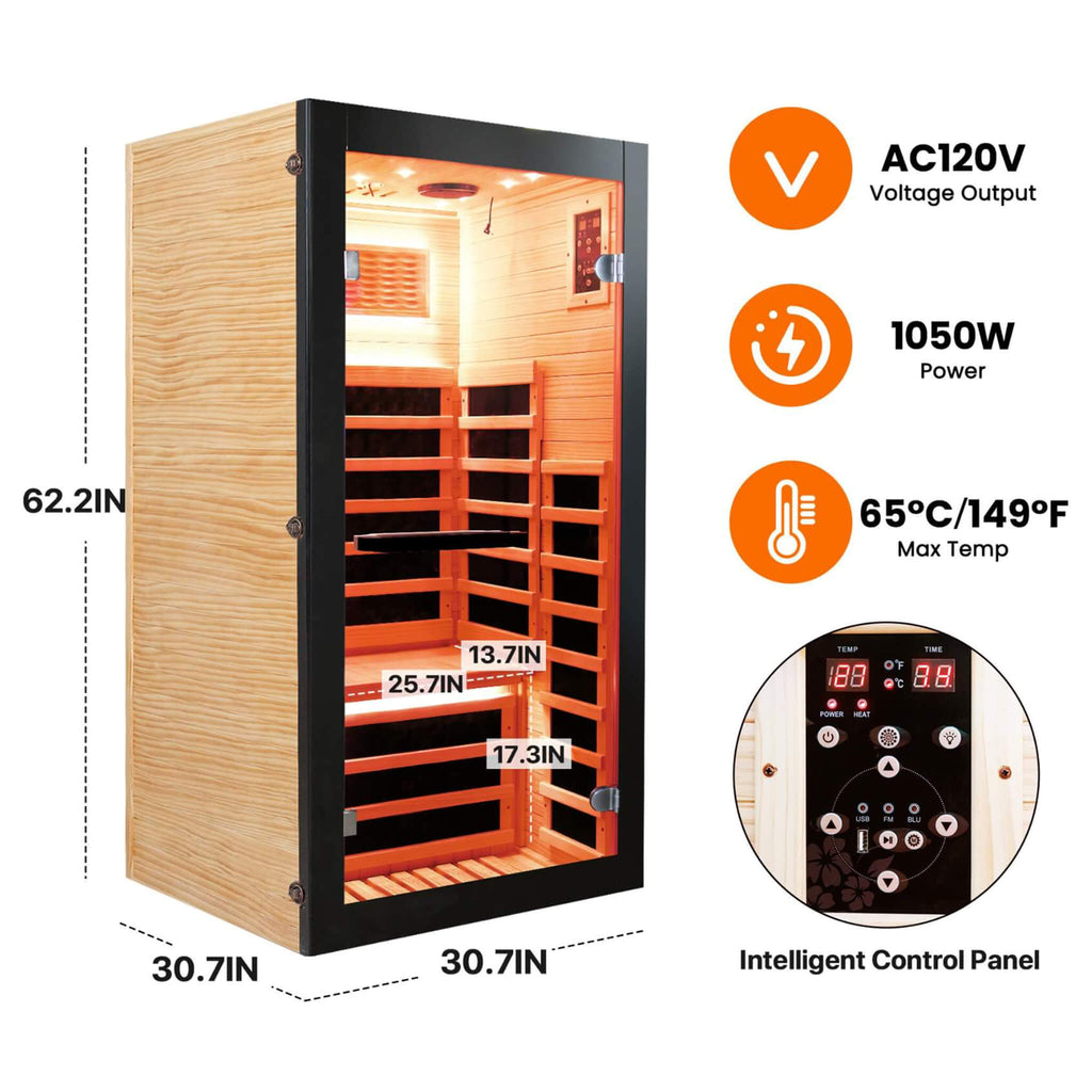 Thermora™ Single-Person American White Oak Infrared Sauna Cabin