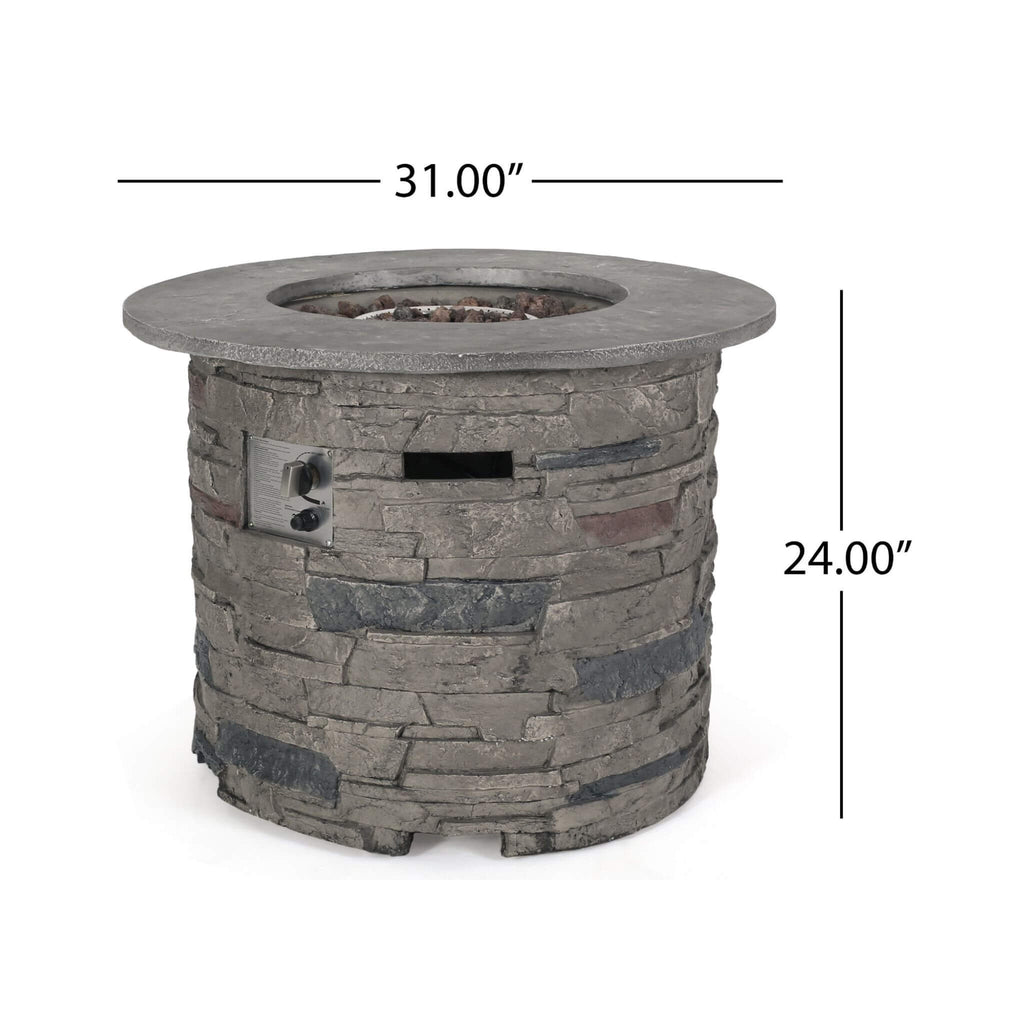 32" Round Concrete Propane Fire Pit Table – Gray