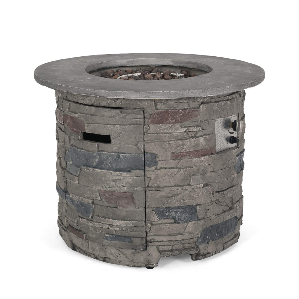32" Round Concrete Propane Fire Pit Table – Gray